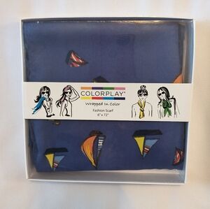 ColorPlay Womens Scarf Sailboats Print Versatile 6” X 72” Navy Blue Boxed